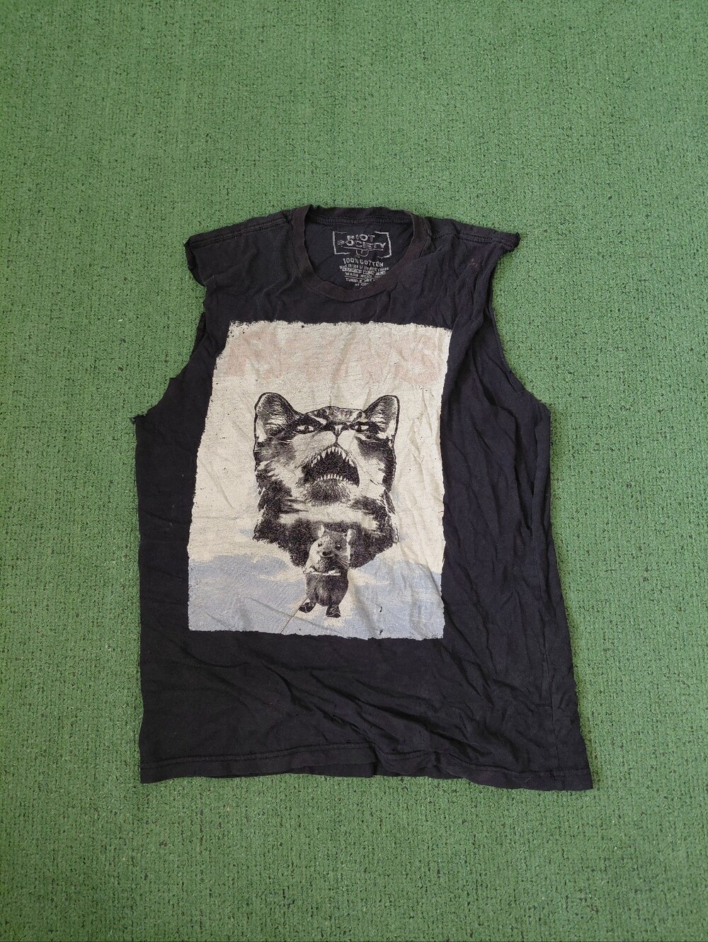 Riot Society Cat & Mouse Retro Jaws Parody Funny Black Cutoff Sz Medium